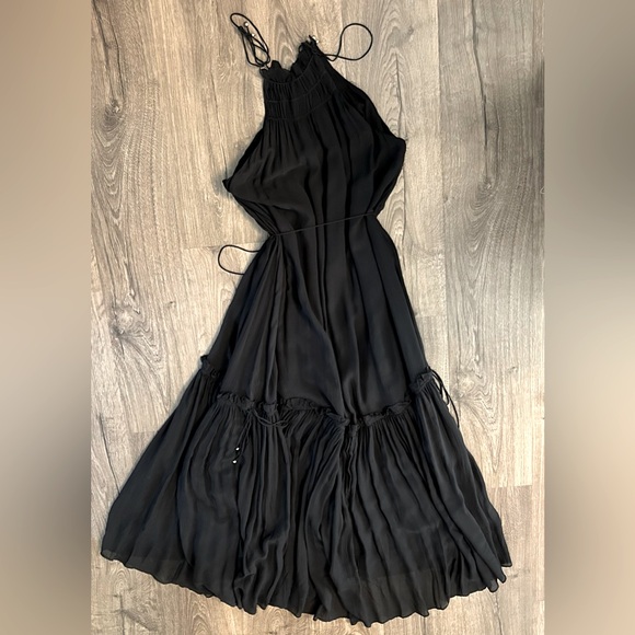 NWT Banana Republic Black Crinkle Maxi Dress with Silk - Size Small - Picture 4 of 13